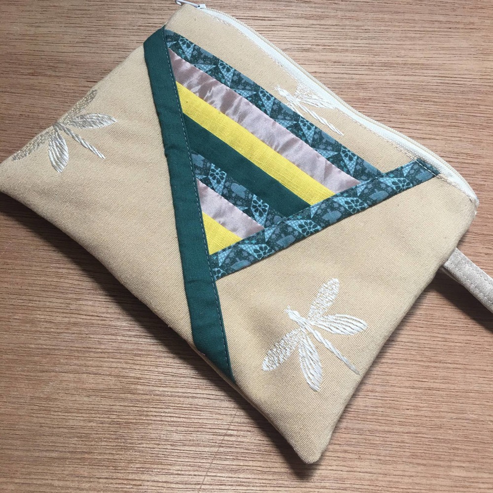Dragonfly handmade patchwork wristlet zip bag